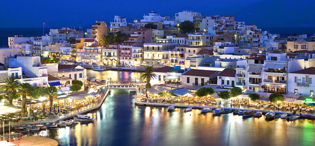 Greek Marina Lights at Night
